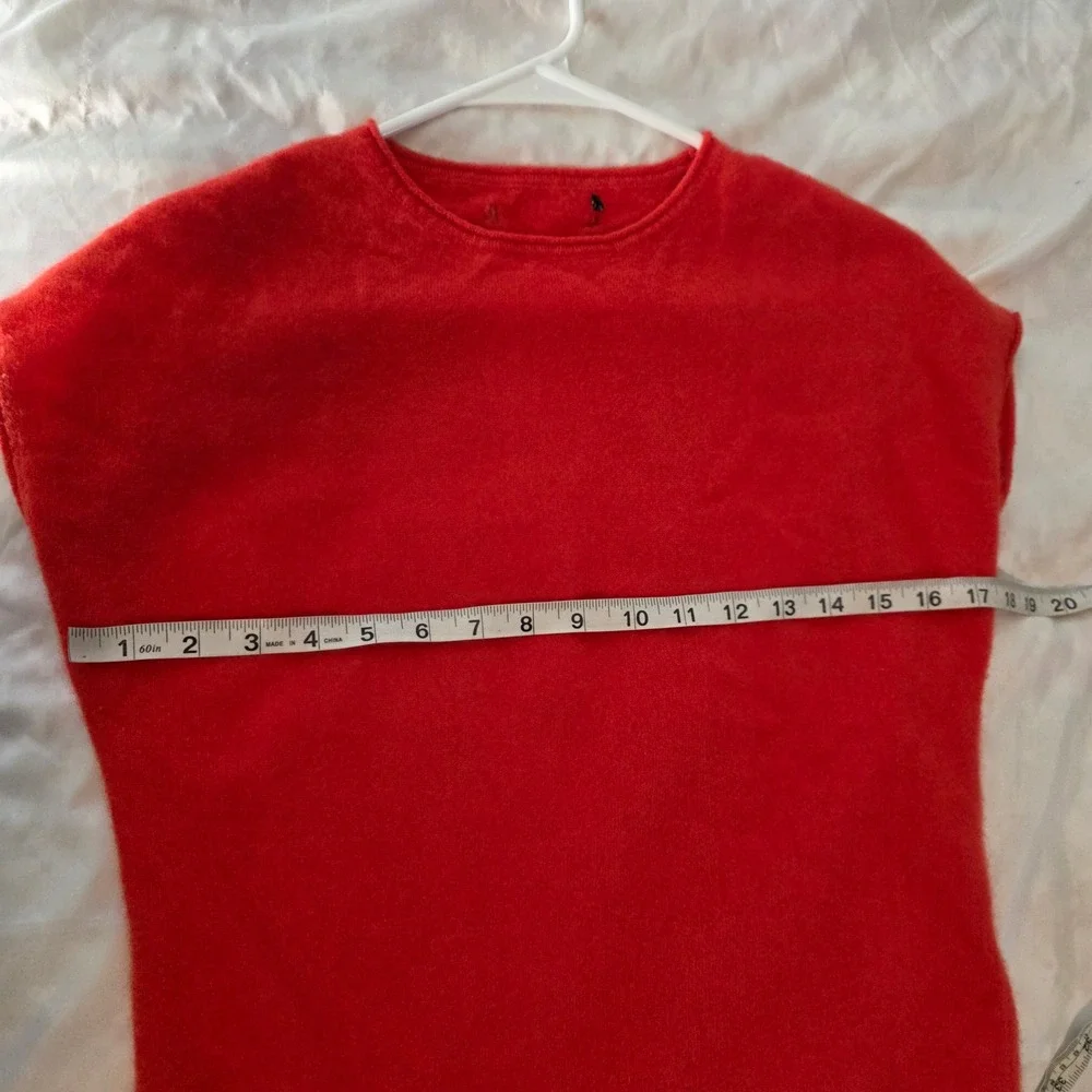 Womens 100% Cashmere Sweater Size Small Orange Short Sleeve Roll Neck Luxury